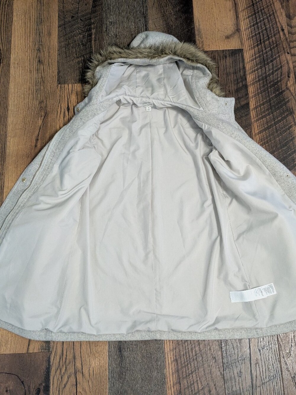 J.Crew Vail Parka Wool Jacket Light Gray Fur Trim Hood Sz 4 Peacoat Coat Chic - Picture 7 of 11